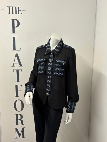 EDWARD ACHOUR PARIS DENIM CHECK DETAIL BLOUSE